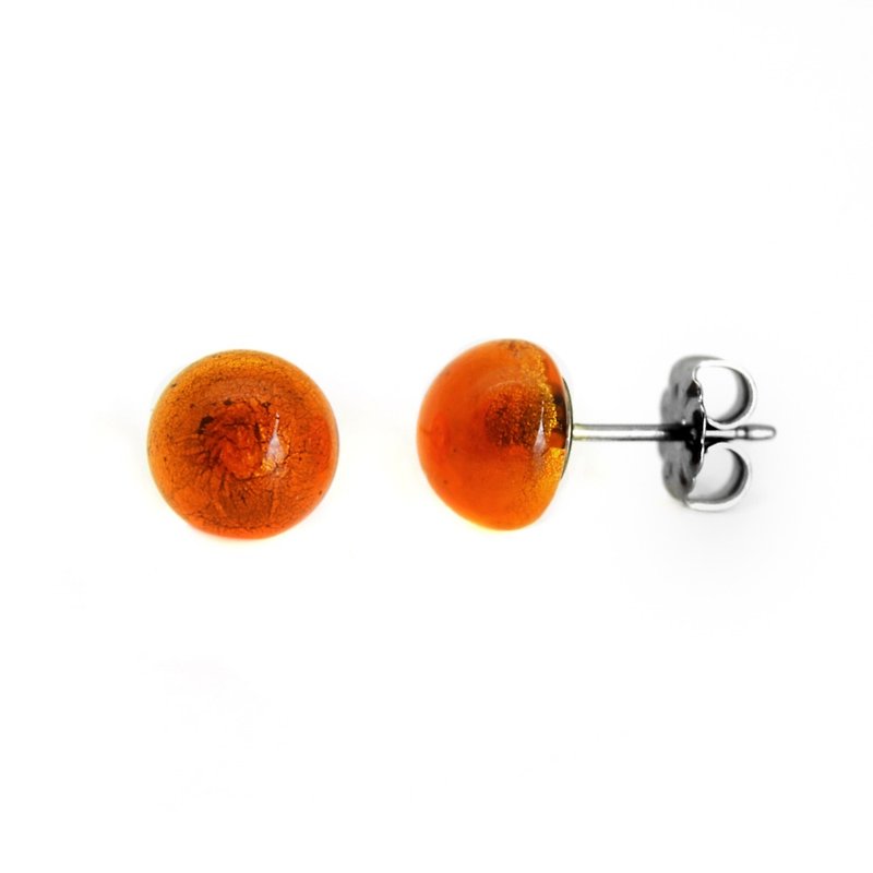 點點繽紛 橘紅琉璃純鈦耳環一對 五色可選 可混搭 買即贈鈦貼兩粒 - 耳環/耳夾 - 其他金屬 橘色