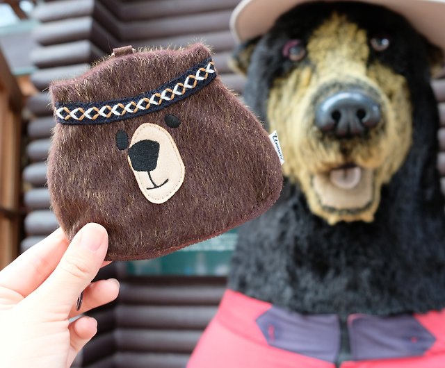 Brown bear female / multi-function animal pouch / card holder&key