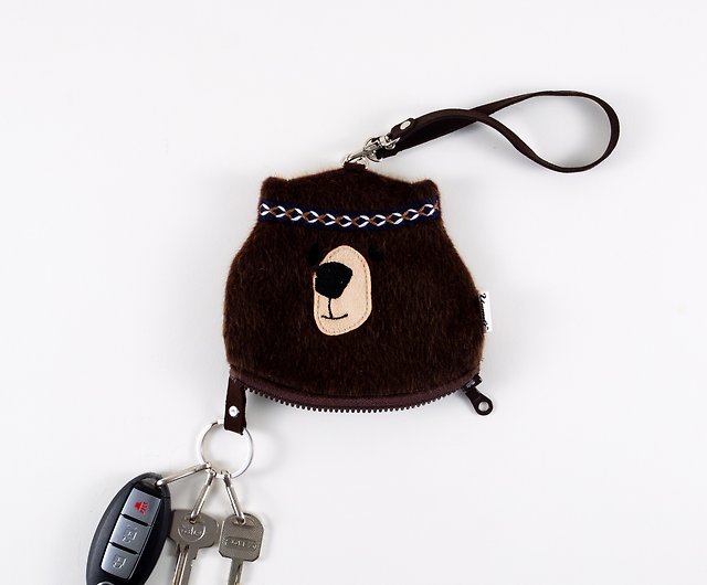 Brown bear female / multi-function animal pouch / card holder&key