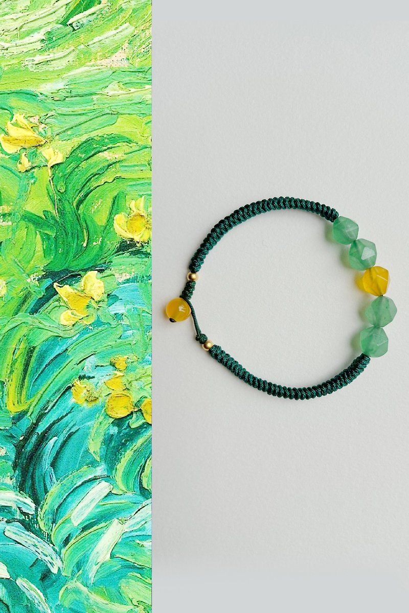 Spring and Autumn Original | Early Summer | Fully Handmade Kumihimo| Double Loop Lucky Bracelet - สร้อยข้อมือ - เครื่องประดับพลอย สีเขียว