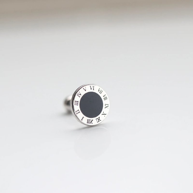 14K Roma Onyx Piercing 羅馬面盤瑪瑙鎖珠耳環(7mm) (單個) - 耳環/耳夾/耳骨夾 - 貴金屬 金色
