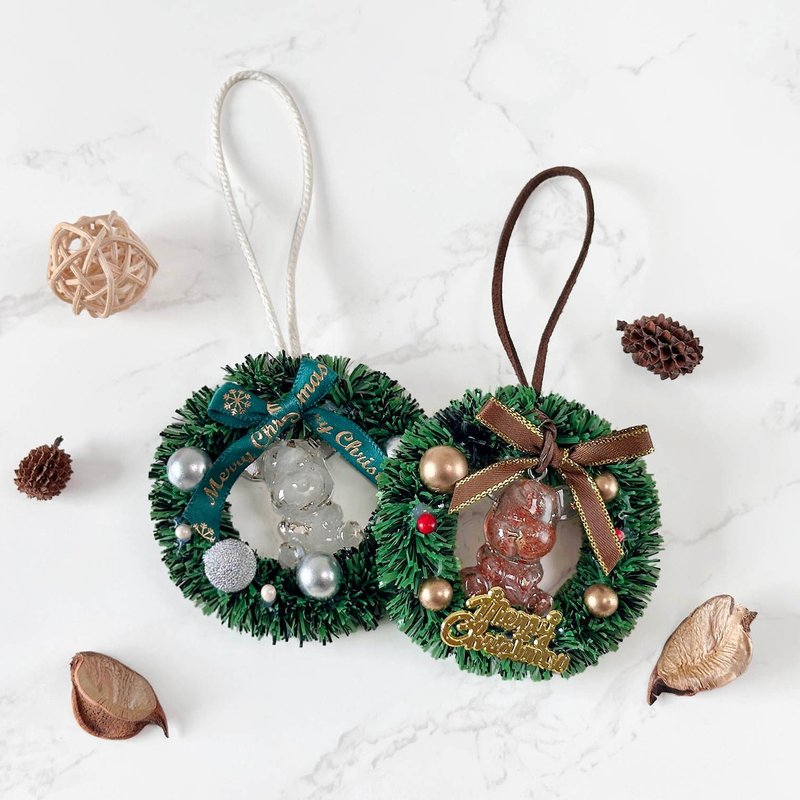 【快速出貨】熊好運 聖誕小花圈| 太陽石 月光石| 聖誕 交換禮物 - 擺飾/家飾品 - 寶石 多色