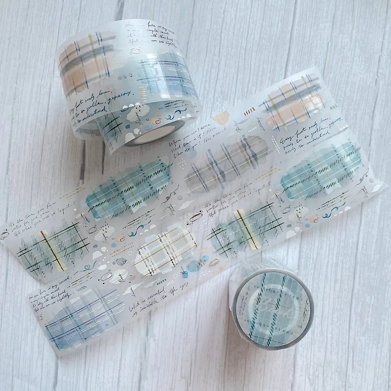 Wood tone series white birch Birch plaid matte PET paper tape - มาสกิ้งเทป - พลาสติก สีน้ำเงิน