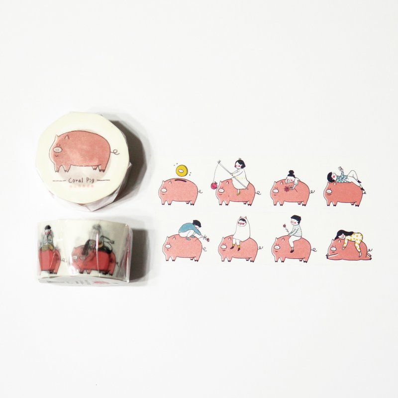 珊瑚豬 Coral pig  / 紙膠帶 - 紙膠帶/和紙/PET - 紙 粉紅色