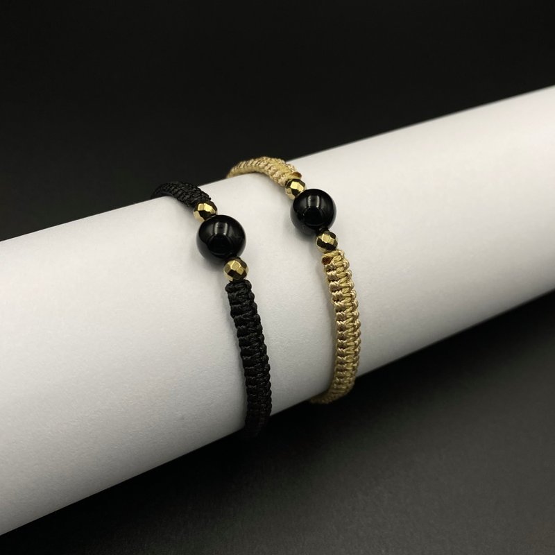 Black Agate Lucky Stone Macrame Bracelet (Black-Gold Tone Stylish) - Bracelets - Other Materials Black