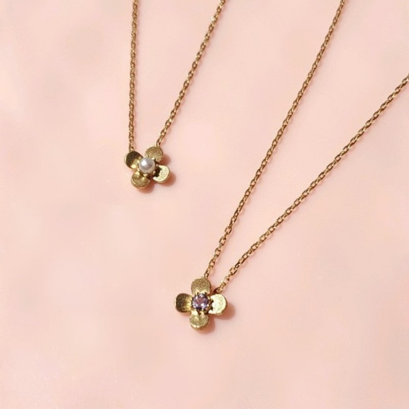 【10 types】 antique style necklace of small flowers, citrine, pink tourmaline - สร้อยคอ - เครื่องเพชรพลอย สีทอง