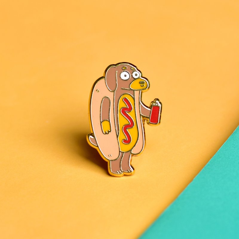 Frank the Hotdoggo Hard Enamel Pin - Badges & Pins - Other Metals Brown