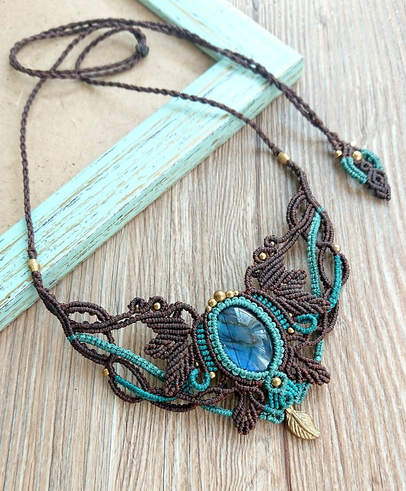 Misssheep N39 - Labradorite Macrame Necklace, Bohemian jewelry - Necklaces - Other Materials 