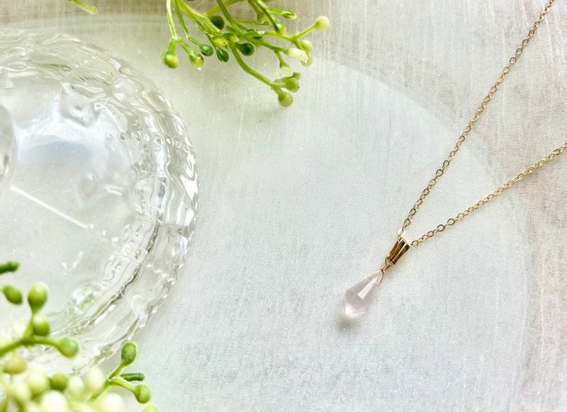 Rose quartz necklace, faceted drop-shaped rose quartz crystal necklace, natural stone jewelry, handmade jewelry - Necklaces - Gemstone Pink