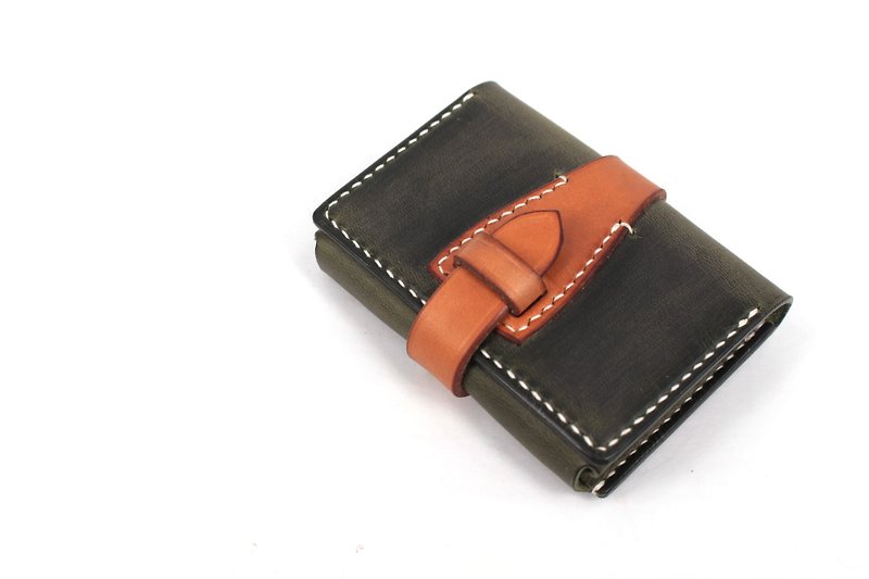 MOOS Green Crazy Horse Cow Leather Simple Small Wallet Business Card Case - กระเป๋าสตางค์ - หนังแท้ สีเขียว