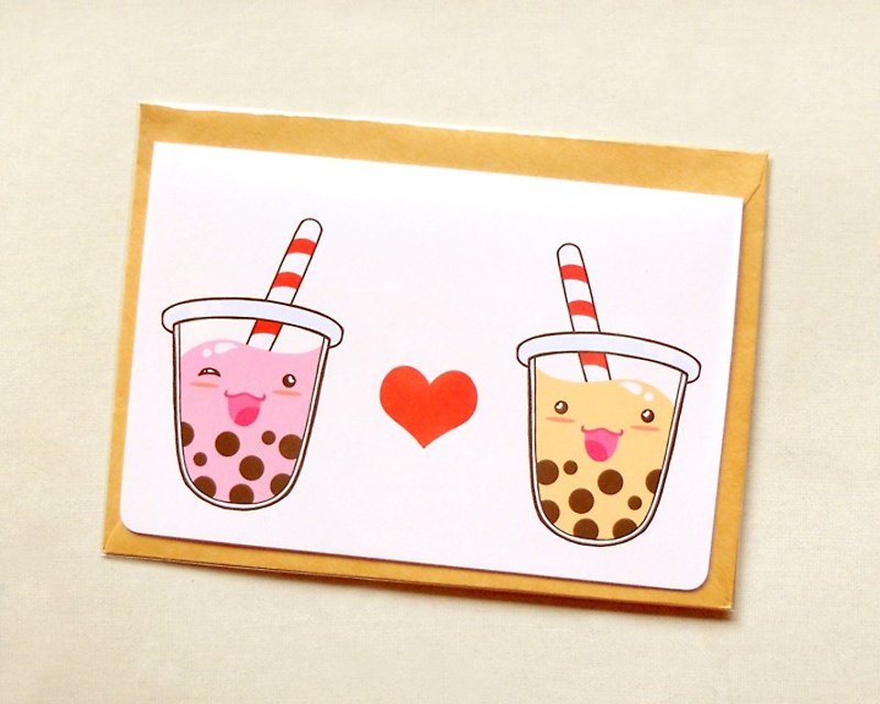 [Card] Bubble Tea Note Card // Bubble Tea Note Card - Cards & Postcards - Paper Multicolor