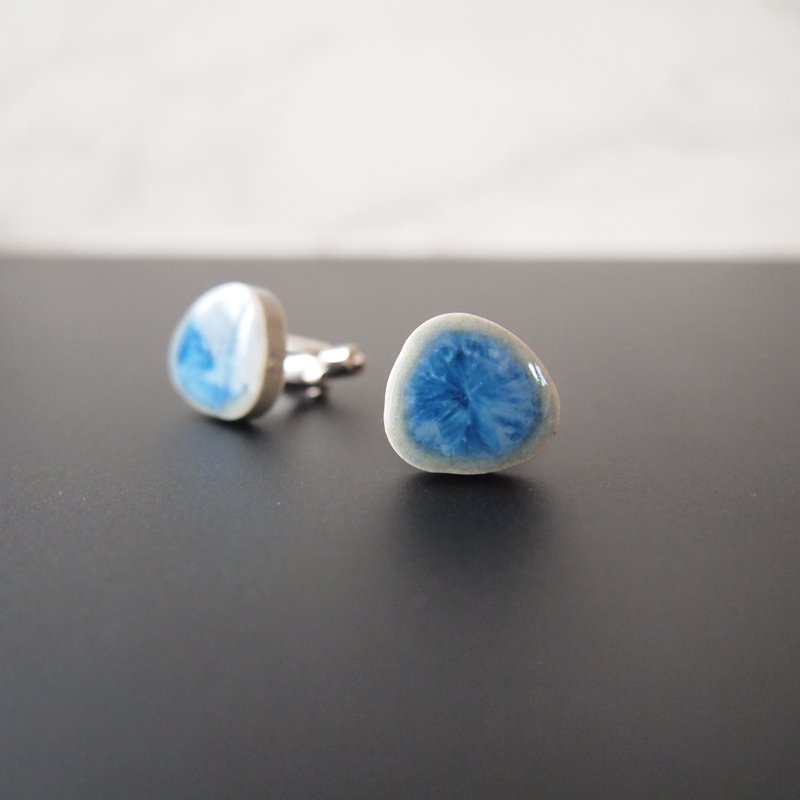 Kororin Mino Ware Cufflinks (Aquamarine) - กระดุมข้อมือ - เครื่องลายคราม สีน้ำเงิน