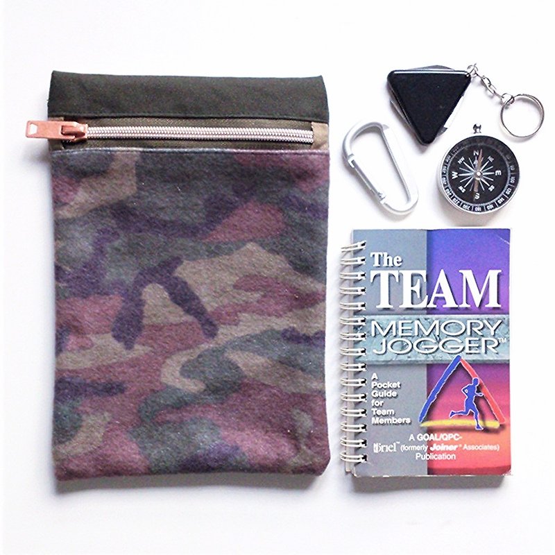 【In Stock】Long Zippered Pouch (Camouflage x Military Green) - Toiletry Bags & Pouches - Cotton & Hemp Green