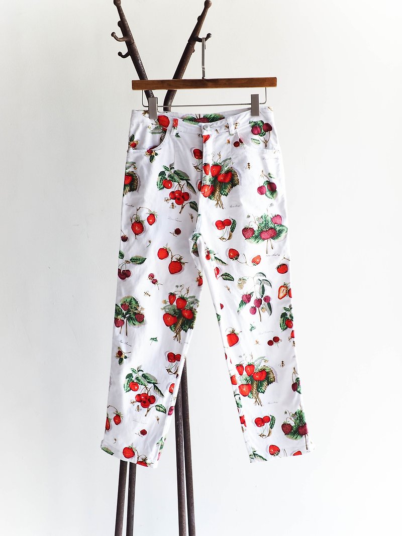 River Hill - sweet seasonal fruit ice cotton denim Love Letters Straight narrow pants antique vintage denim pants vintage - กางเกงขายาว - ผ้าฝ้าย/ผ้าลินิน ขาว