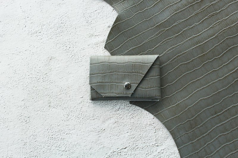 Leken Small Card Holder Water-repellent Genuine Leather Coin Purse Plato Gray - กระเป๋าใส่เหรียญ - หนังแท้ สีเทา
