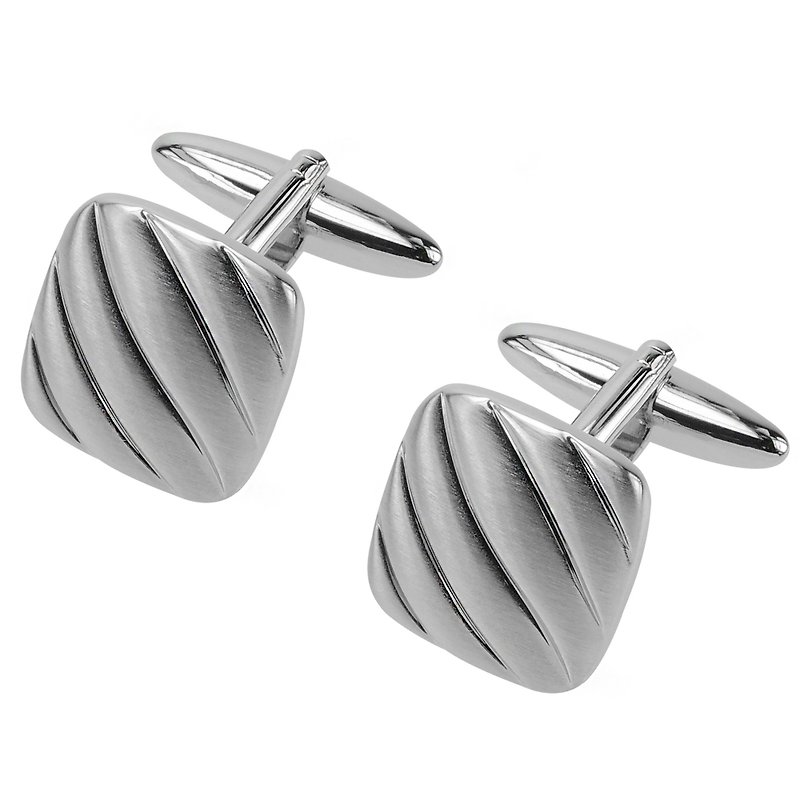 Etched Lines Brush Silver Cufflinks - Cuff Links - Other Metals Silver