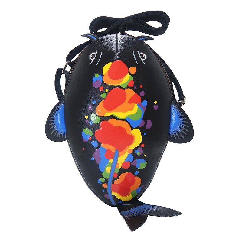 Rainbow koi fish crossbody bag for carrying mobile phones and other essentials - 其他 - 人造皮革 黑色