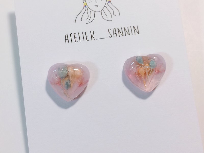 Star Flower Series - Heart Star Flower Ear Handle Earring [Can Be Set] - Earrings & Clip-ons - Other Materials Pink