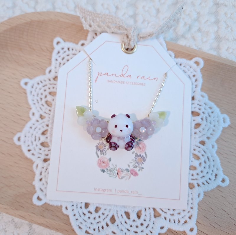 Original hand-painted fat panda purple and white flower curved necklace - Necklaces - Resin Purple
