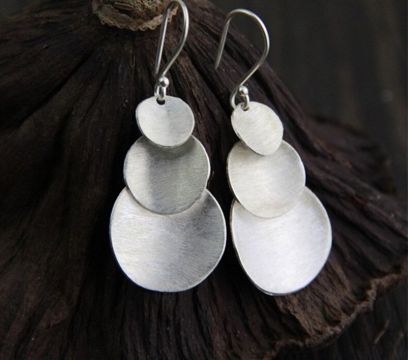 Real S925 Sterling Silver Round Plates Tassels Earrings Simple Fashion Women - Earrings & Clip-ons - Sterling Silver Silver