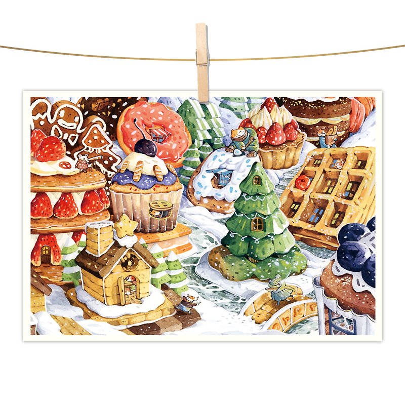 afu watercolor illustration postcard-gourmet feast/delicious dessert house - การ์ด/โปสการ์ด - กระดาษ สีแดง
