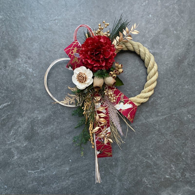 【2023 新年-無限幸福&鶴歲吉祥】乾燥花  永生花 日式注連繩 - 乾燥花/永生花 - 植物．花 紅色