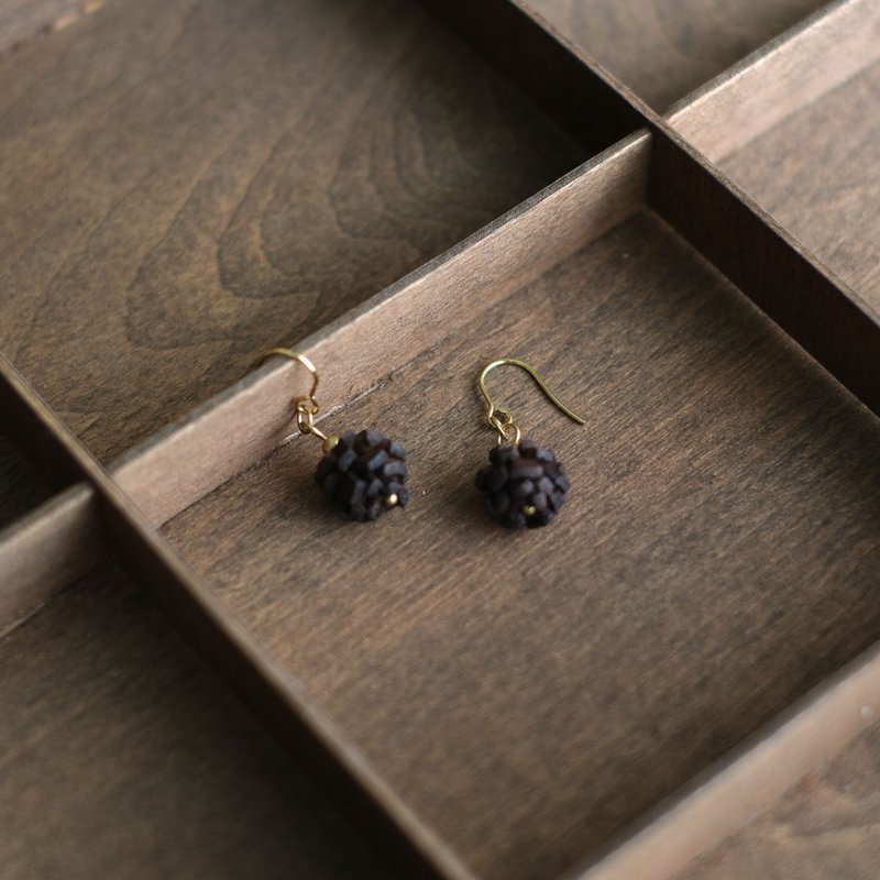 Small Round Pinecone Leather Earrings (Dark Brown) - Earrings & Clip-ons - Genuine Leather Brown