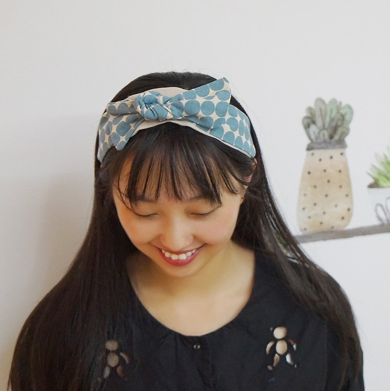 Lu Lita literary hair band Japanese cotton and linen dot printing elastic bandage hair band multi-purpose headband - ที่คาดผม - ผ้าฝ้าย/ผ้าลินิน 