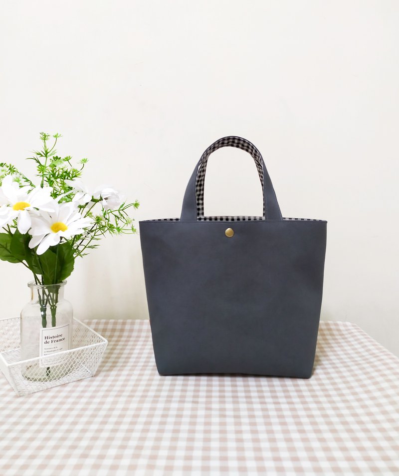 French series classic canvas bag/lunch bag/checkered handbag/tote bag/cloud gray style - กระเป๋าถือ - ผ้าฝ้าย/ผ้าลินิน สีเทา