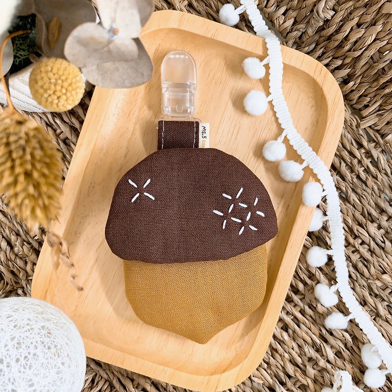 Acorn-shaped amulet bag / key ring - Omamori - Cotton & Hemp Brown