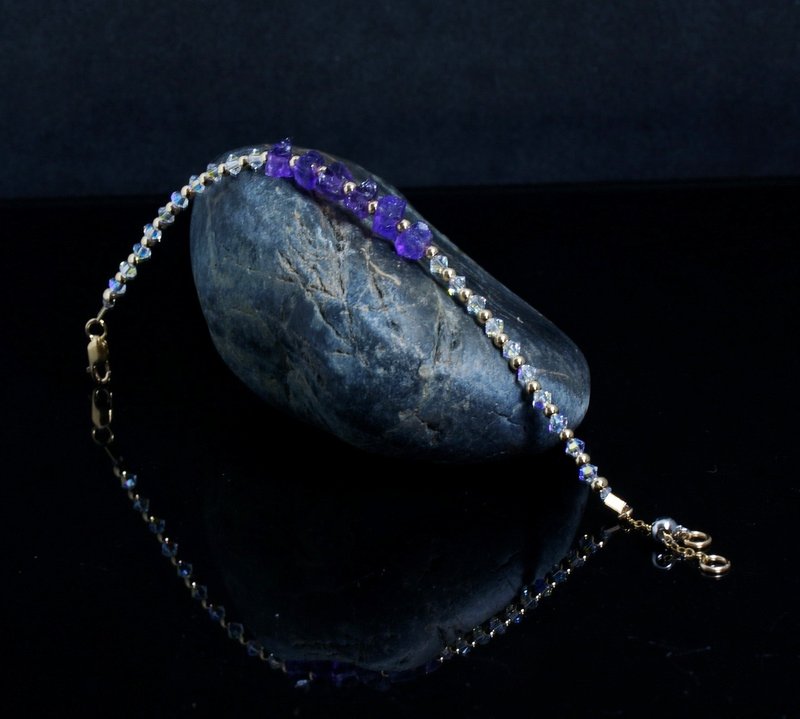 曰本 Cenfill 鋼絲 紫水晶原礦 14K包金 GF Swarovski 水晶手鍊 - 手鍊/手環 - 寶石 