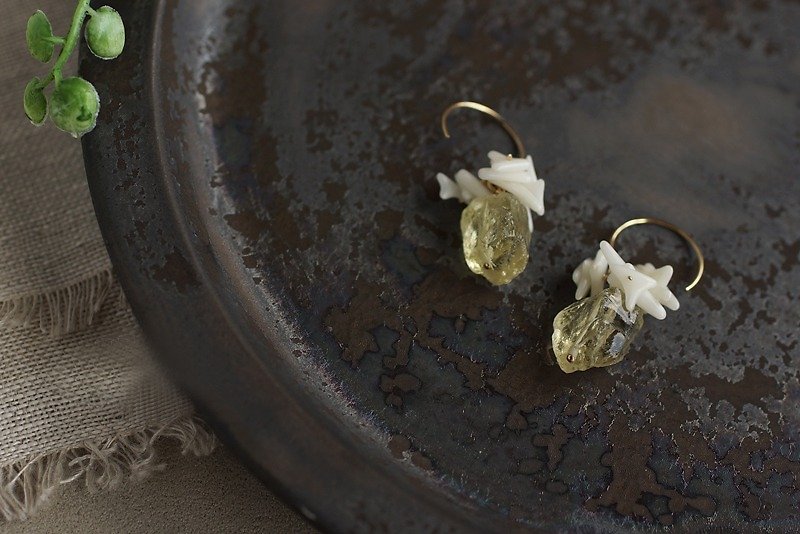 14kgf-海辺のレモンドロップのピアス - 耳環/耳夾 - 寶石 黃色