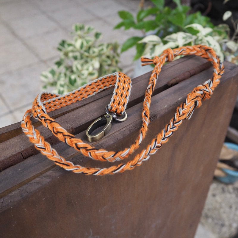 Webbing mobile phone lanyard I with mobile phone clip I adjustable length I orange black green - เชือก/สายคล้อง - ผ้าฝ้าย/ผ้าลินิน สีส้ม