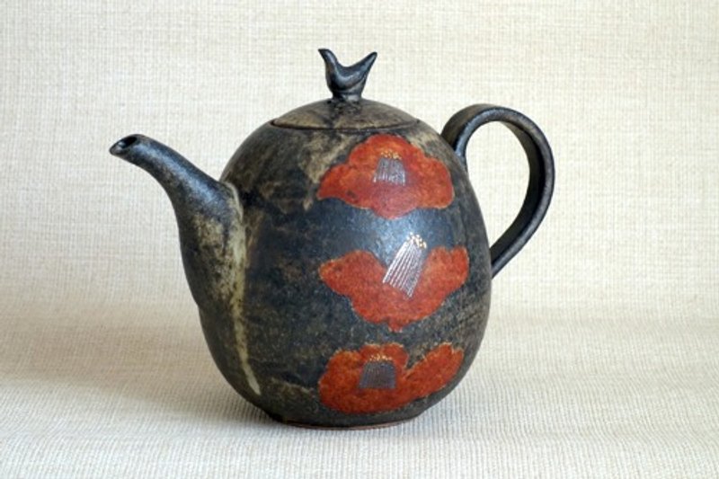 注器 金銀彩紅椿 - 茶壺/茶杯/茶具 - 陶 黑色