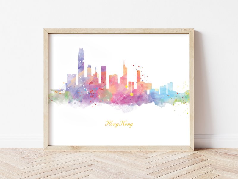 Hong Kong City Silhouette Poster/City Home Wall Painting/Living Room Background Wall/Gallery Wall/Hong Kong Memorial - ของวางตกแต่ง - วัสดุอื่นๆ 