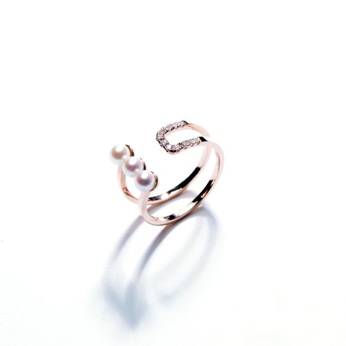 ARTISMI Akoya珍珠鋯石戒指 925銀厚鍍18K金 Demi 3 Pearls Ring