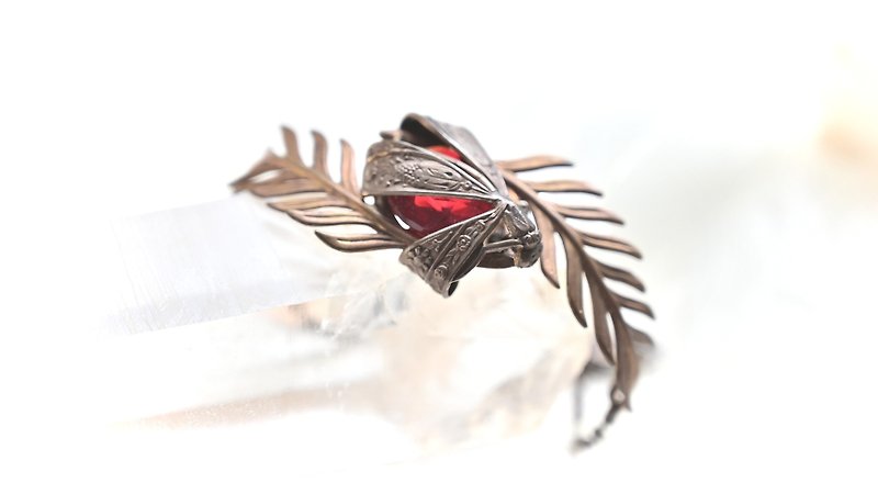 Dragonfly+leaf+60s Vintage Glass Bracelet~Art Nouveau Style - Bracelets - Copper & Brass Red