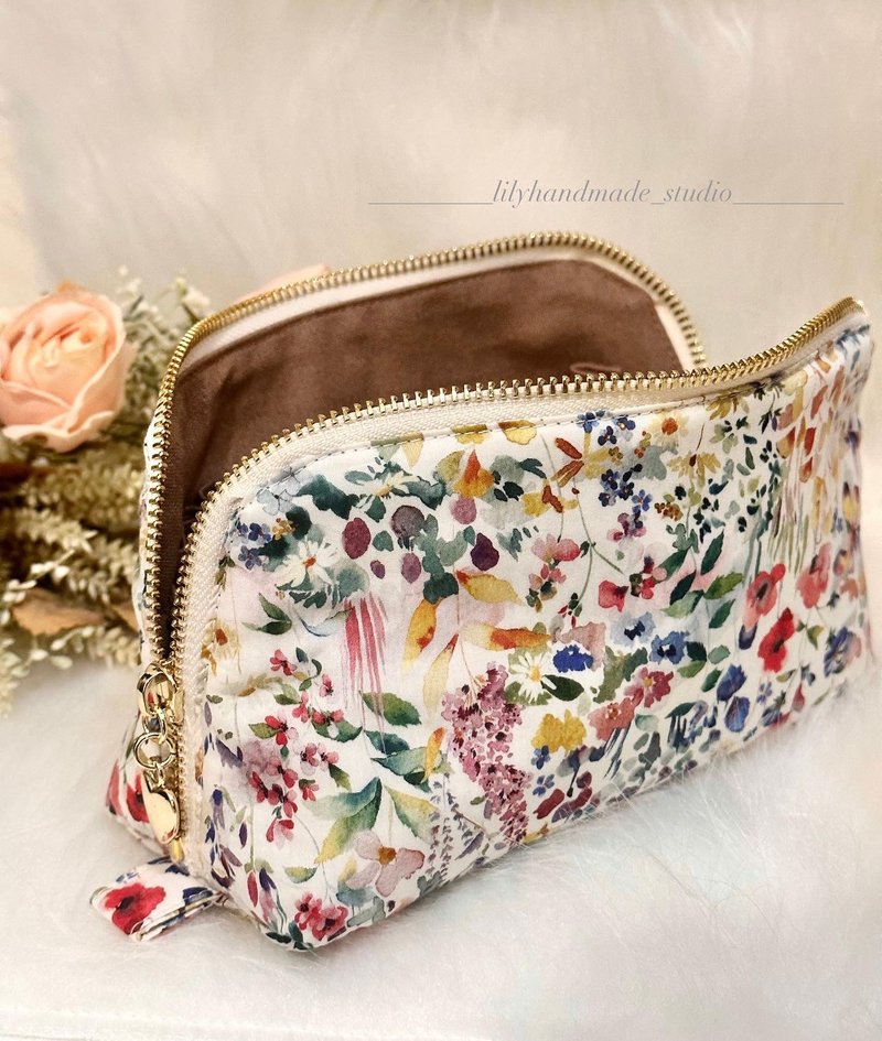 Multi-layer cosmetic bag, customized gift, British fabric liberty, adult feeling, Mori girl, pure cotton, high texture - Toiletry Bags & Pouches - Cotton & Hemp 