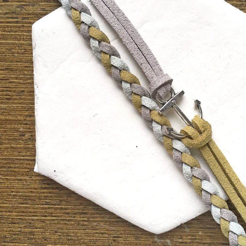 Handmade Double Braided Anchor Bracelets –light slate gray and olive green - สร้อยข้อมือ - วัสดุอื่นๆ สีเทา