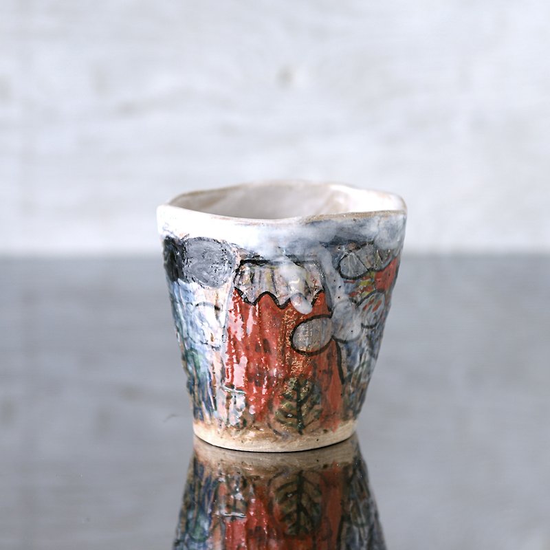 Hand twist cup · Orange Mt. Fuji - Cups - Pottery Multicolor