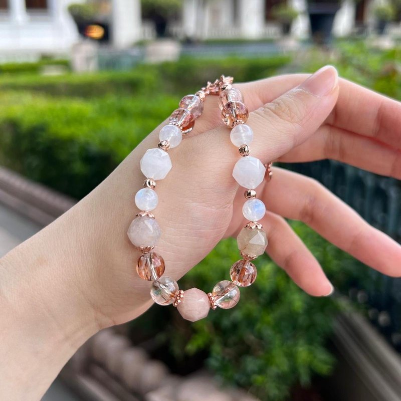 黑金超七 彩兔毛 白幽靈 月亮石 水晶手鏈/去除負能量 淨化內心 - 手鍊/手環 - 水晶 卡其色