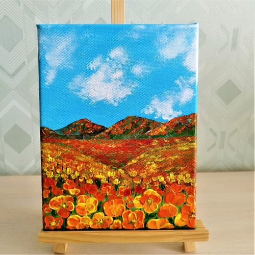 Artpainting 加州罌粟畫花卉牆飾帆布畫喬遷禮物紅黃花亞克力無框畫掛花畫