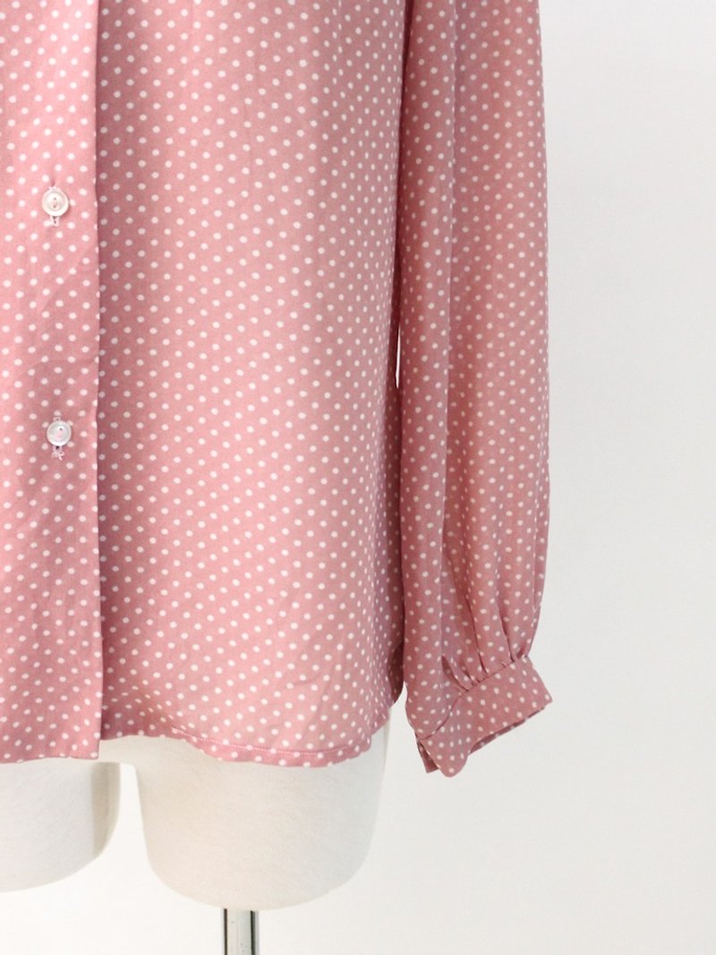 Vintage Dot Pink Vintage Shirt Vintage Blouse - เสื้อเชิ้ตผู้หญิง - เส้นใยสังเคราะห์ สึชมพู