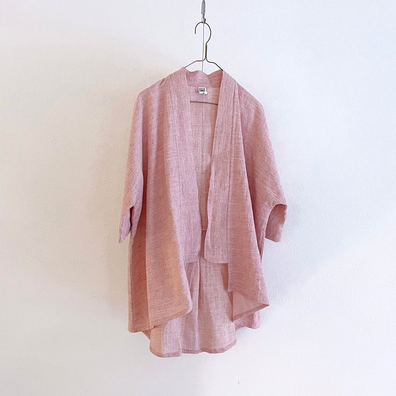 Japanese style blouse - red and white texture - Women's Casual & Functional Jackets - Cotton & Hemp Pink