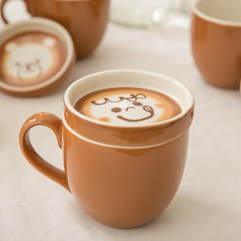 sunart mug-delicious milk foam (with lid) - แก้วมัค/แก้วกาแฟ - เครื่องลายคราม สีนำ้ตาล