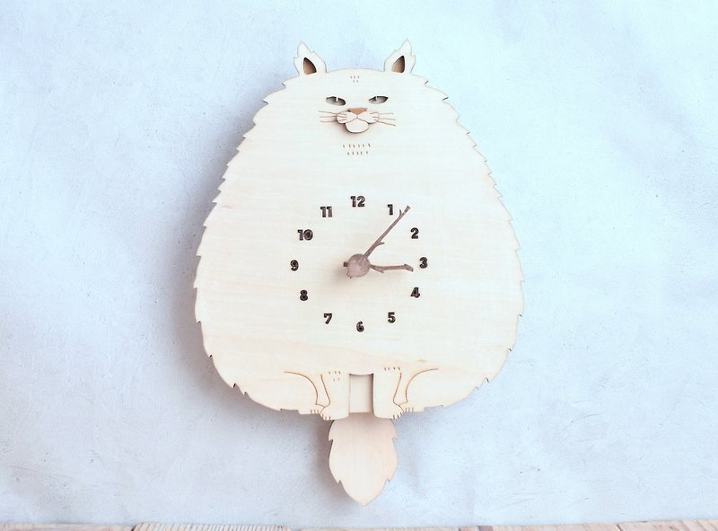 猫・長毛・プレーン・レギュラーサイズの時計 木製 振り子時計 掛け時計 - 時計 - 木製 カーキ
