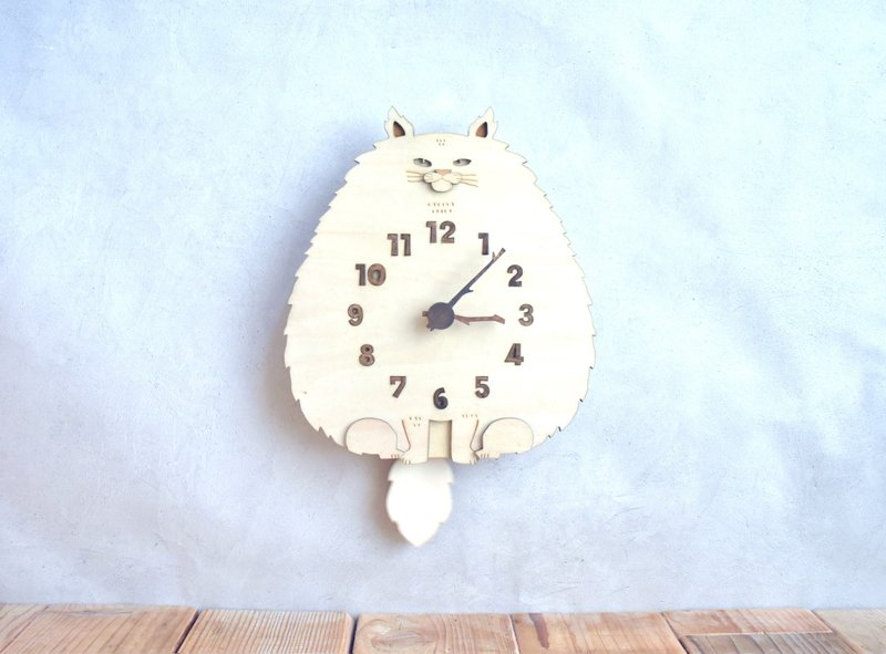 Cat/long hair/plain/regular size clock wooden pendulum clock wall clock - Clocks - Wood Khaki