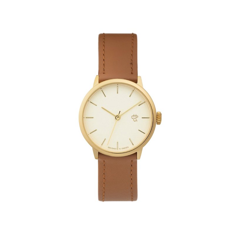 Khorshid Mini Series Gold Dial Honey Brown Leather Watch - นาฬิกาผู้หญิง - หนังเทียม สีทอง