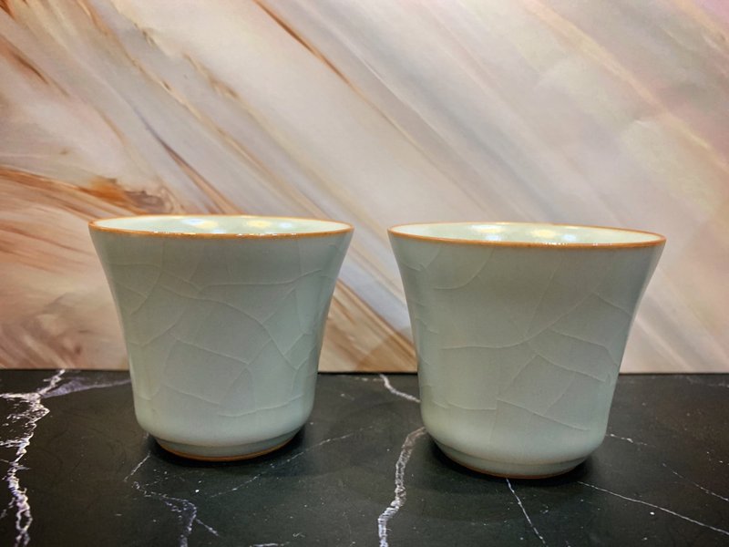 台灣汝窯大師林德豐 - 汝窯方圓對杯(現貨+預購) - 茶壺/茶杯/茶具 - 陶 藍色