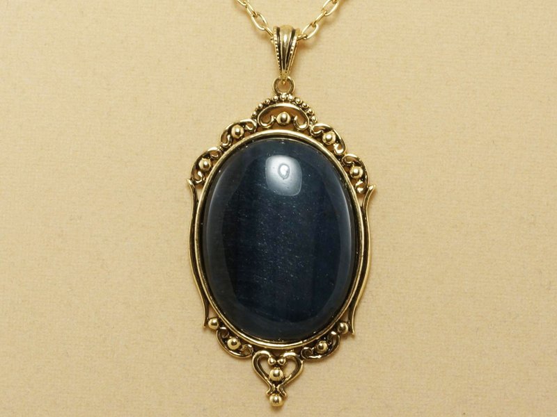 Black Falcon Eye Cat Eye Stone Necklace Victorian Era Pendant Necklace Jewelry - 項鍊 - 半寶石 黑色